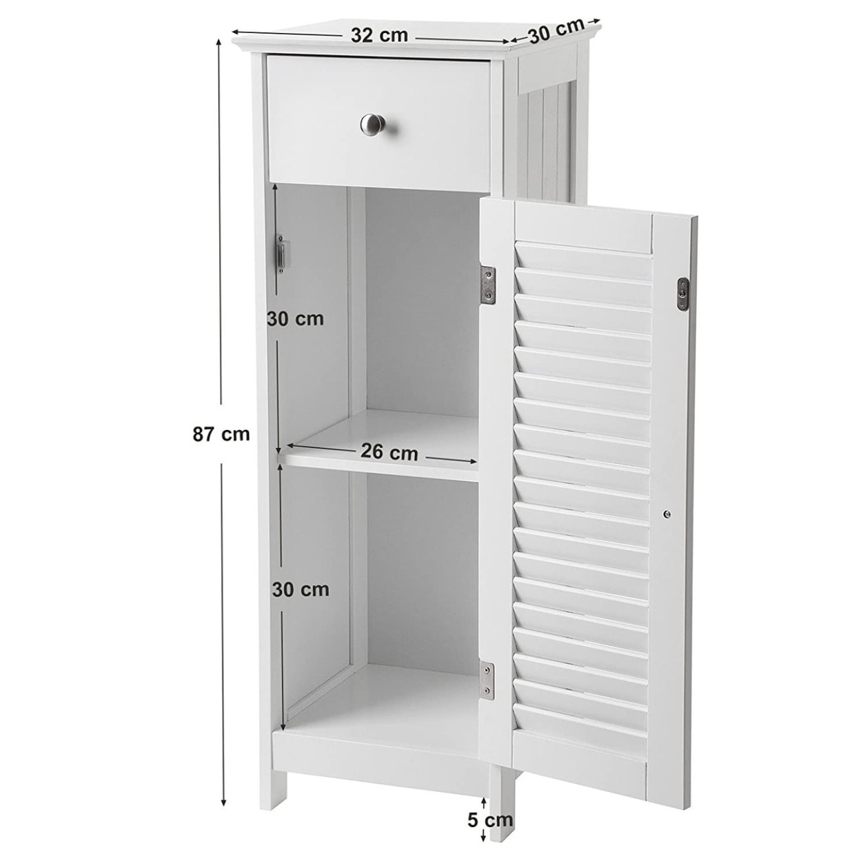 Colonna Bagno Bianca con Cassetto e Ante a Persiana - MDF