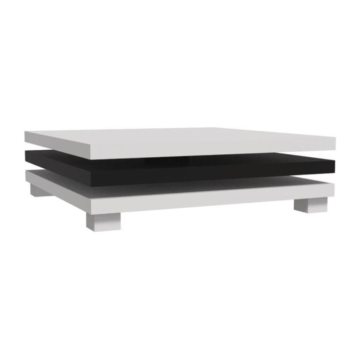 Table basse "Elena" - 80 x 80 x 32 cm - Blanc / Noir