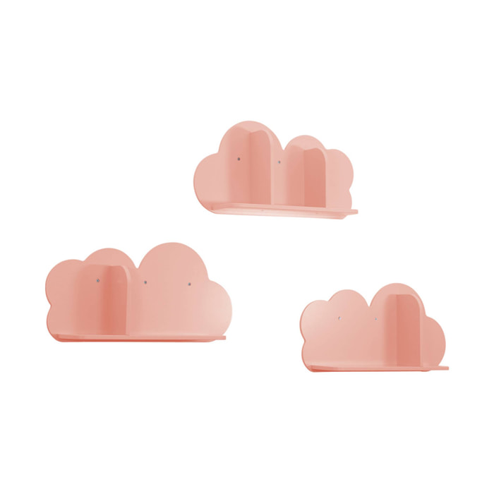 Lot de 3 étagères murales roses nuage pour chambre enfant