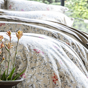 Drap plat imprimé en satin de coton bio, CUEILLETTE, Beige Gazelle