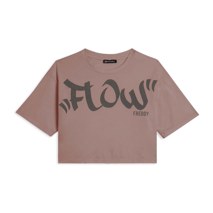T-shirt cropped con stampa Flow centrale
