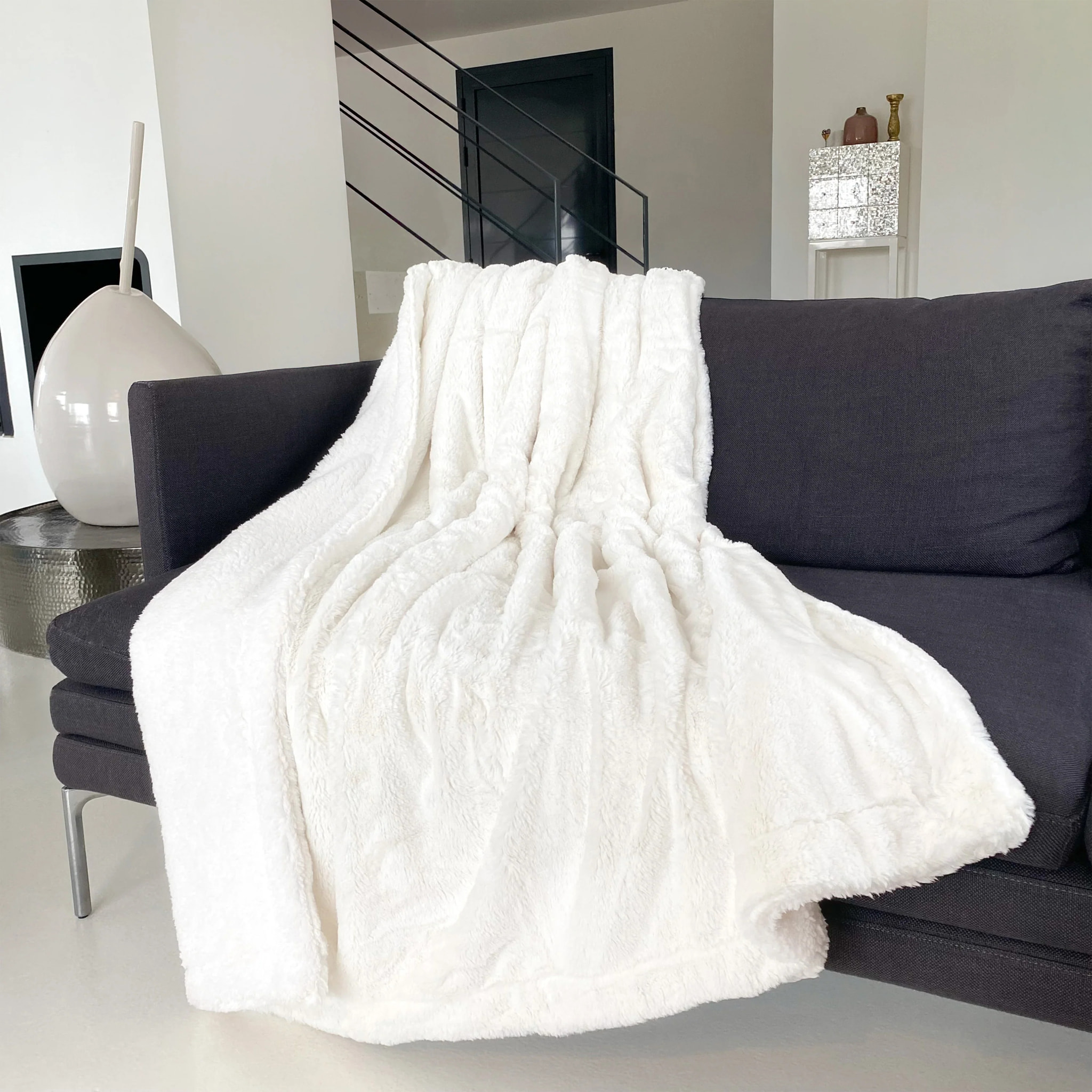 Plaid imitation "Lapin" 130x170cm 610g/m² - Cocoon Blanc