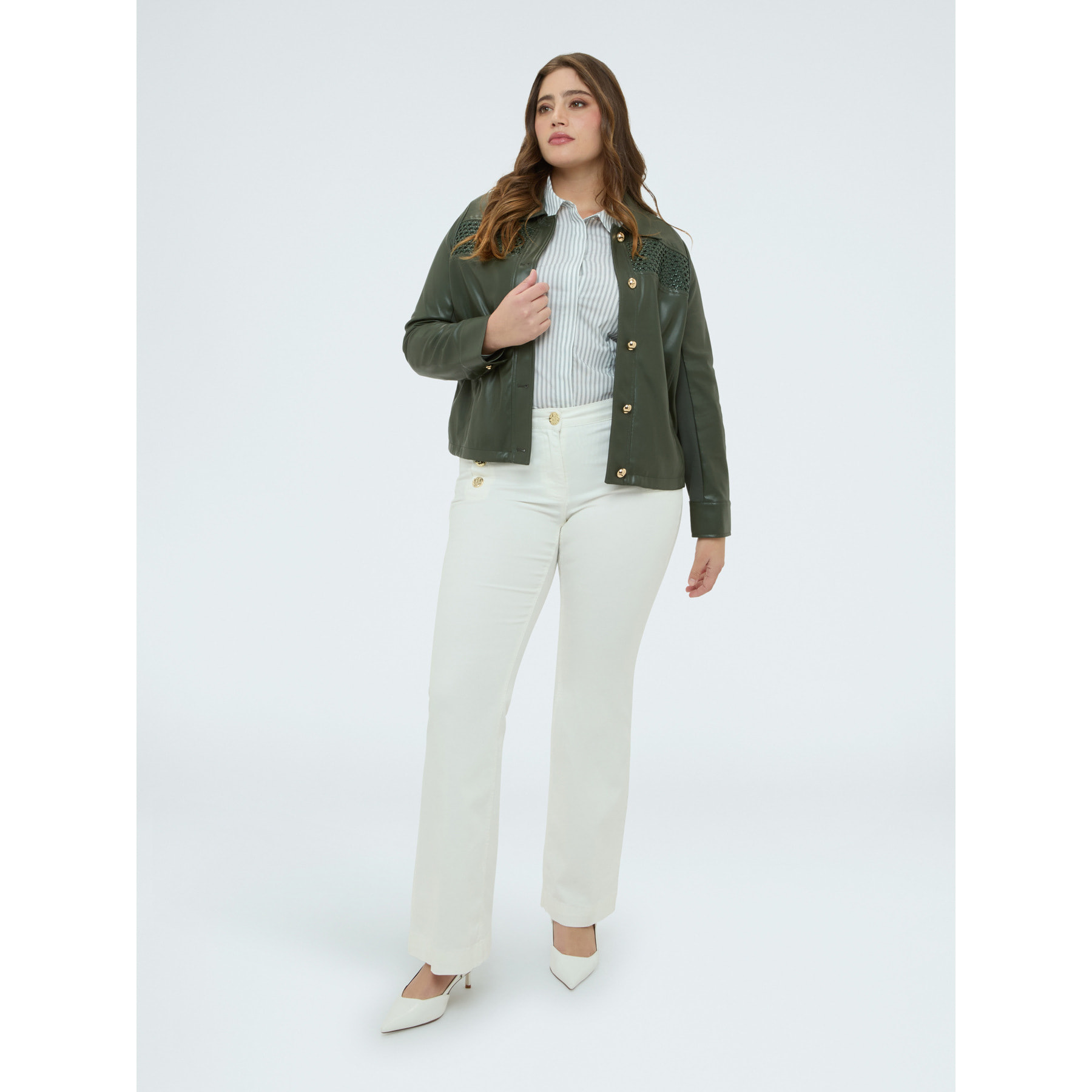 Fiorella Rubino - Chaqueta biker con detalle trenzado - Verde militare