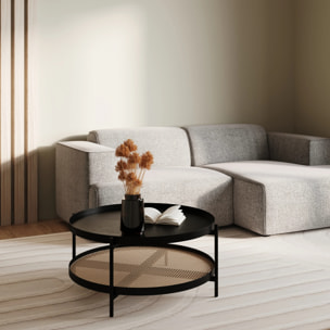 Table basse en cannage et bois de mindi noir D84 cm - Lukut