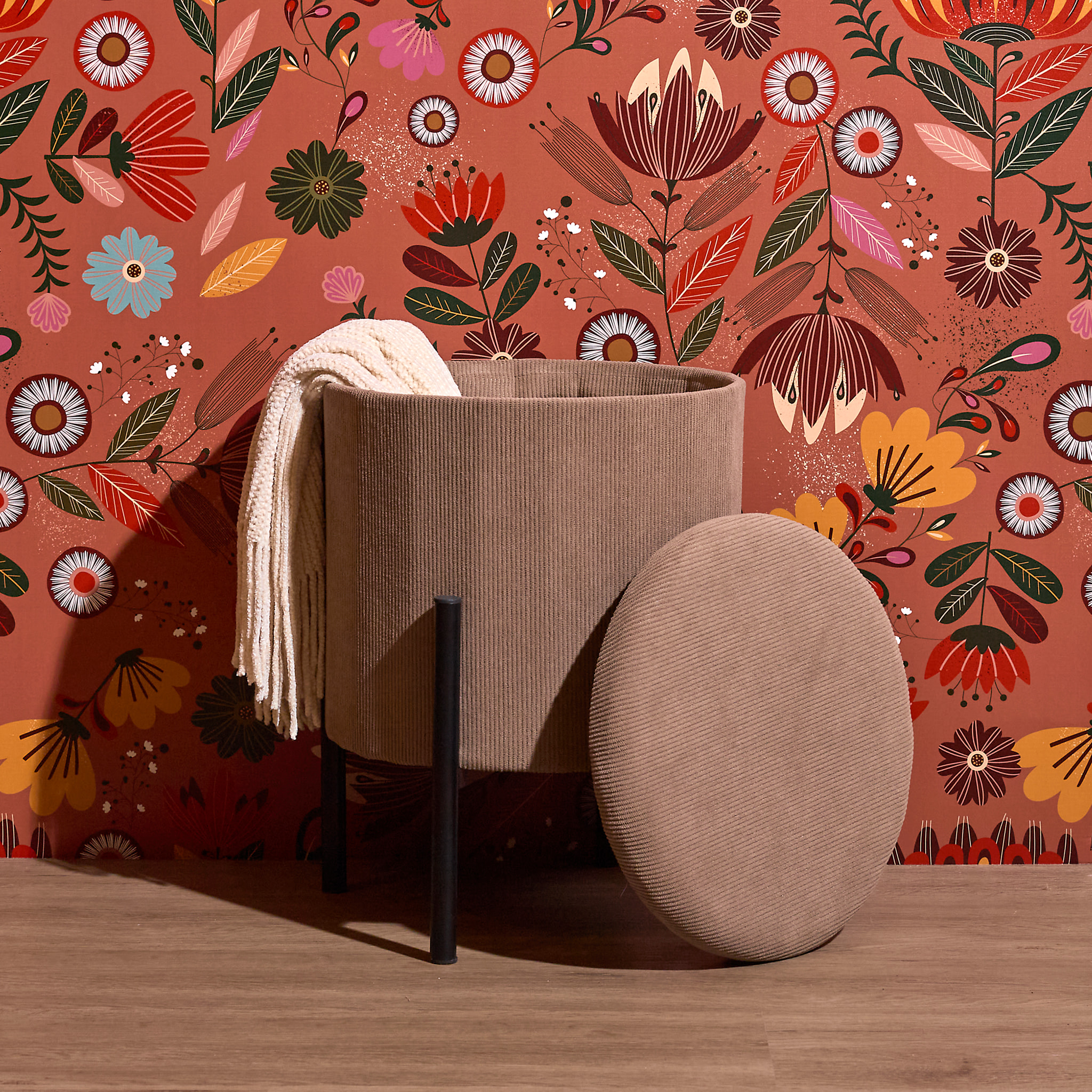 Lot de 4 Poufs - HOME DECO FACTORY - Jules - Rangement - Côtelé - Taupe