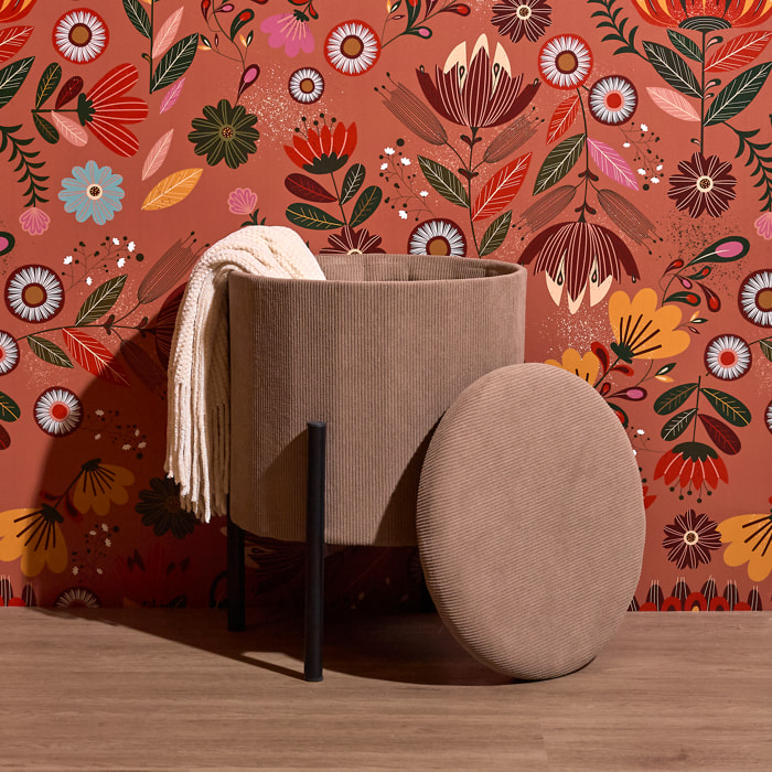 Lot de 4 Poufs - HOME DECO FACTORY - Jules - Rangement - Côtelé - Taupe