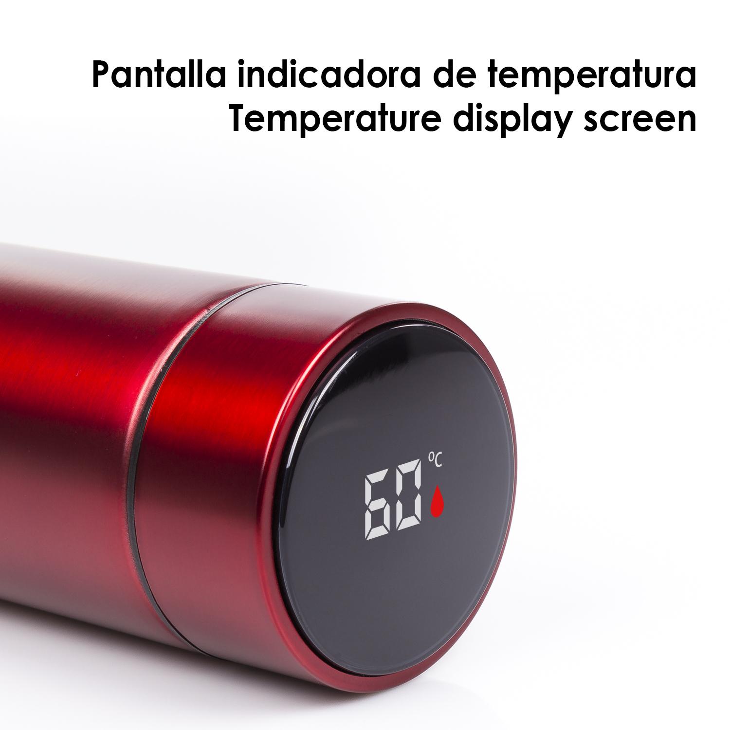 Termo deportivo de 500ml con indicador de temperatura inteligente. Botella de agua aislada al vacío, hasta 12 horas de mantenimiento del calor.