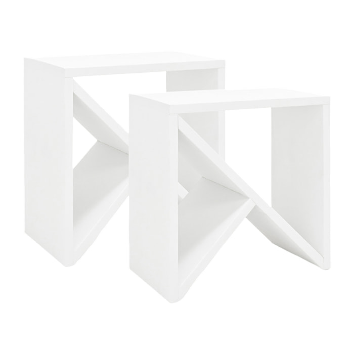 Pack 2 tables en bois massif blanc en différentes tailles