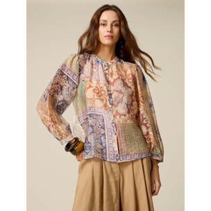 Oltre - Camisa estampada con espalda de encaje - Beige