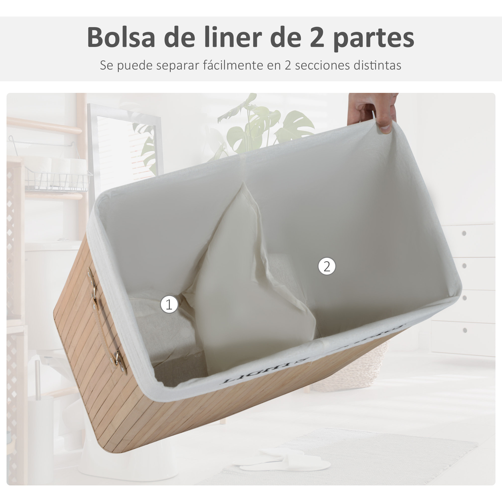 Cesto para la Colada para Ropa Sucia de Bambú 52x32x63cm