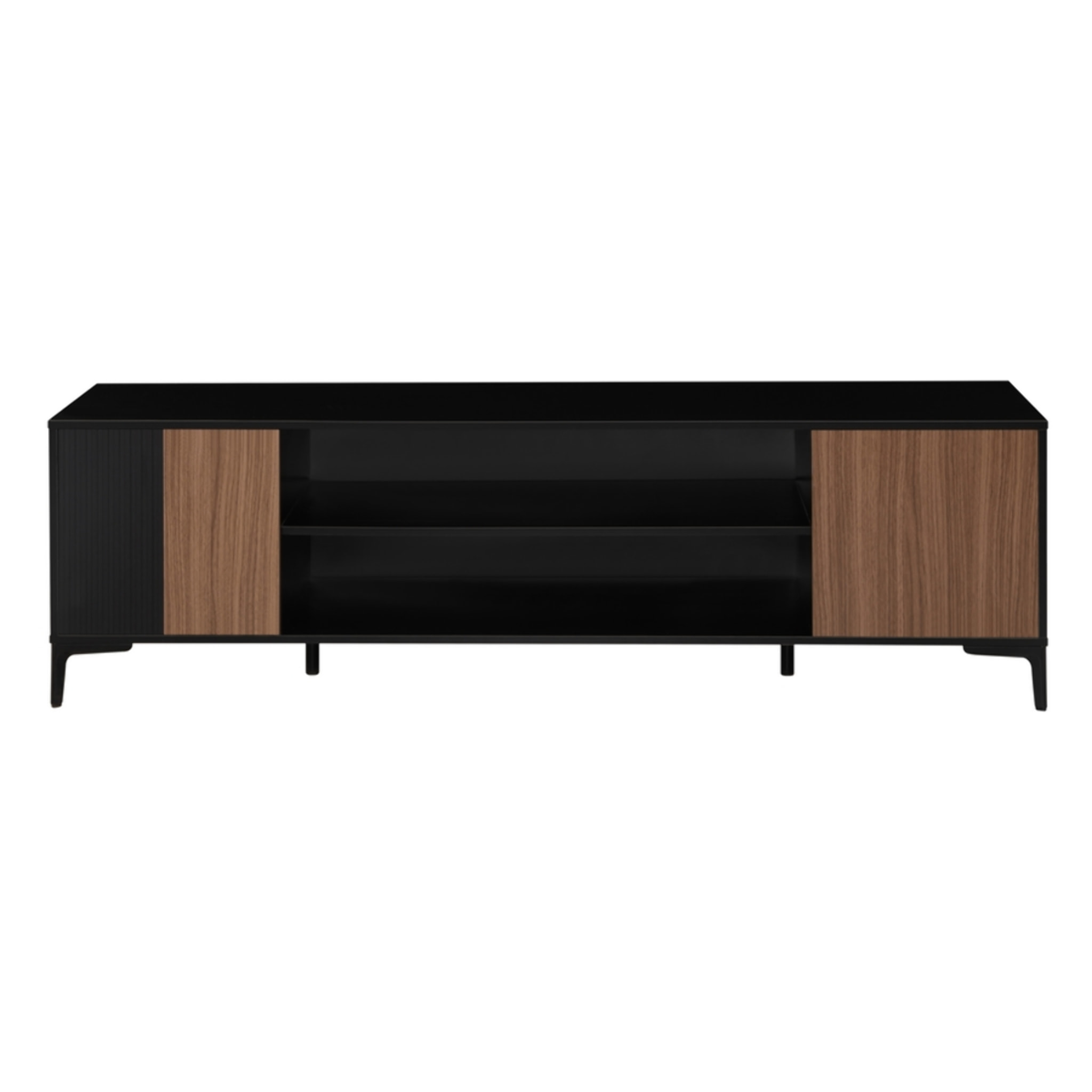 Mobile TV soggiorno moderno in legno noce e nero 180x40x53