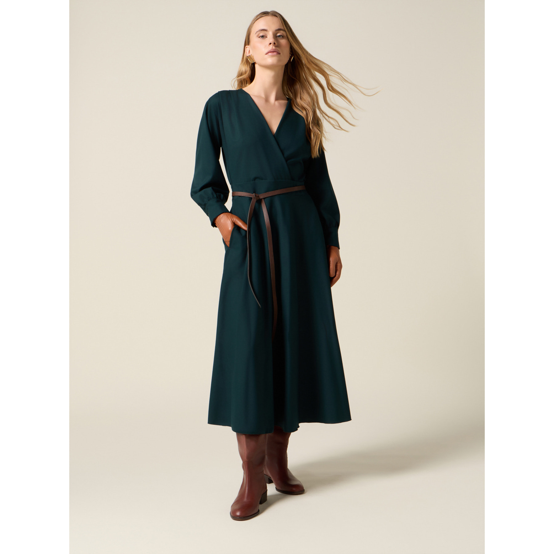 Oltre - Vestito flare con cintura - Verde