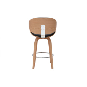 Tabouret de bar pivotant noir et bois clair 65 cm WALNUT