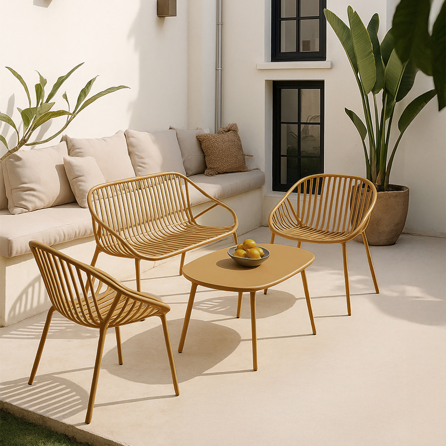 Salon de jardin 4 places en polypropylène ocre CALYPSO