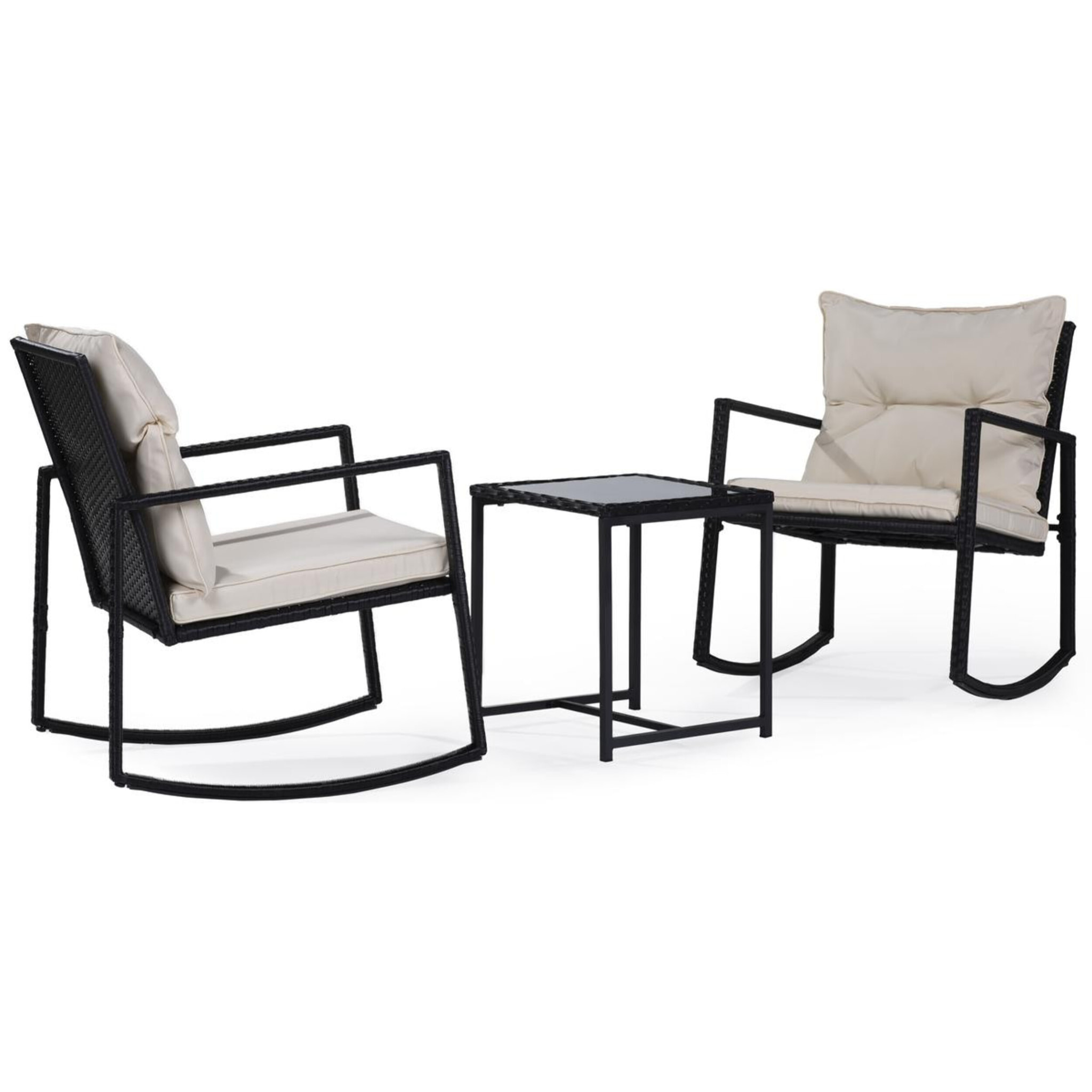 Salon de jardin avec  2 fauteuils à bascule "Sami" - Noir/beige