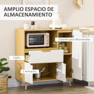 Aparador Auxiliar para Microondas Armario de Cocina Moderno con Cajón 3 Puertas y Compartimiento Aparador de Buffet para Comedor Salón 90x40x98,5 cm Blanco