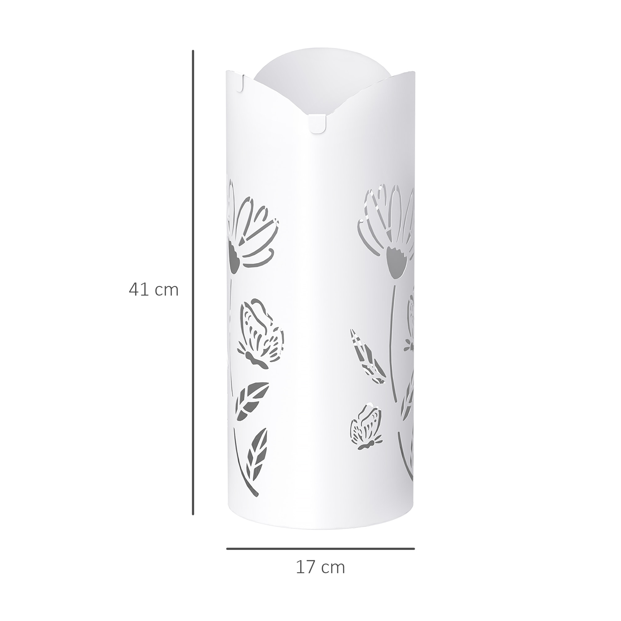 Paragüero de Acero Soporte de Paraguas con 4 Ganchos y Bandeja de Goteo Extraíble Paragüero Blanco para Entrada Oficina 17x17x41 cm