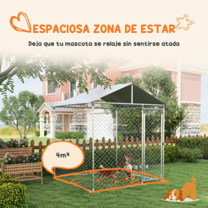 Perrera Jaula de Exterior para Perros Medianos Parque para Perros con Cerradura Marco de Acero Toldo Impermeable y Anti-UV 200x200x237 cm Plata