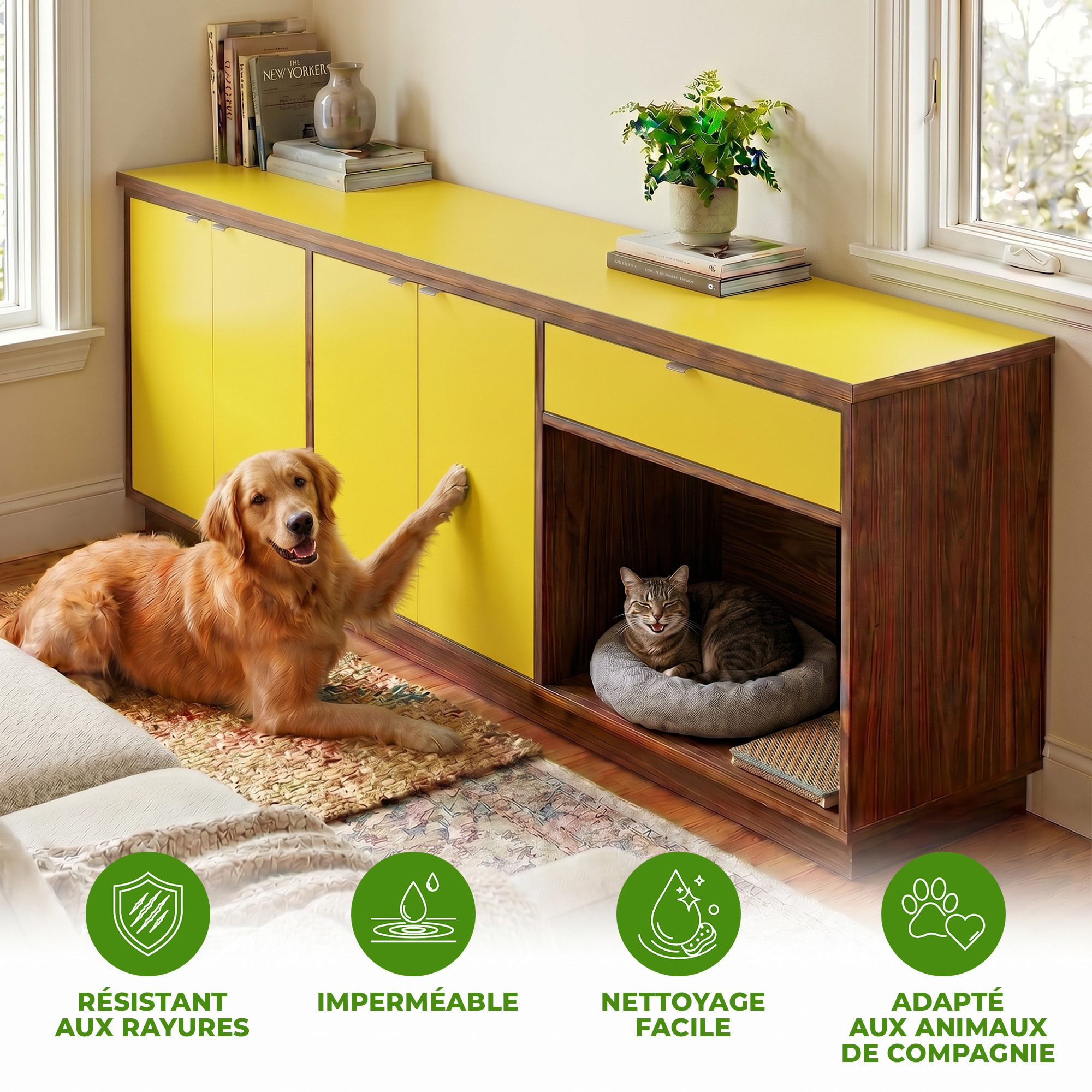 Rouleau adhésif décoratif Vinyle au Mètre - Jaune canari - Sticker Lavable Imperméable Mur Cuisine Meubles