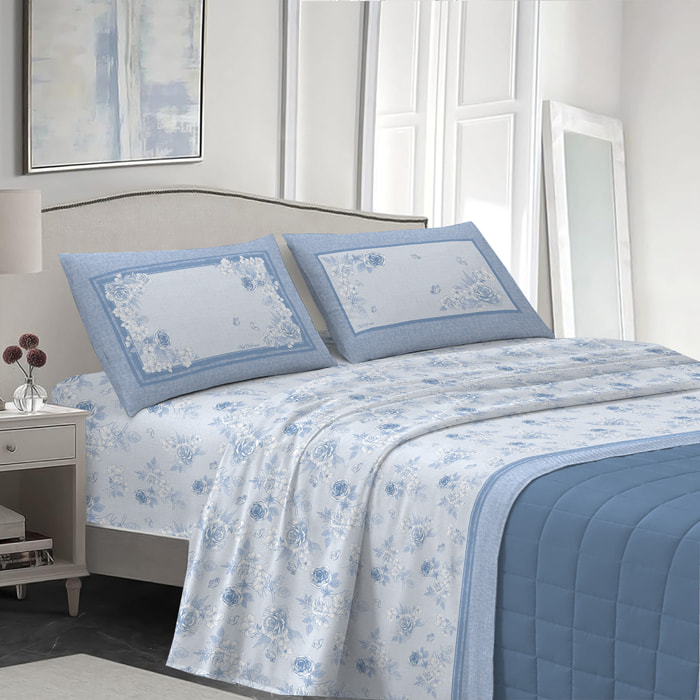 Completo letto praga azzurro 100% cotone