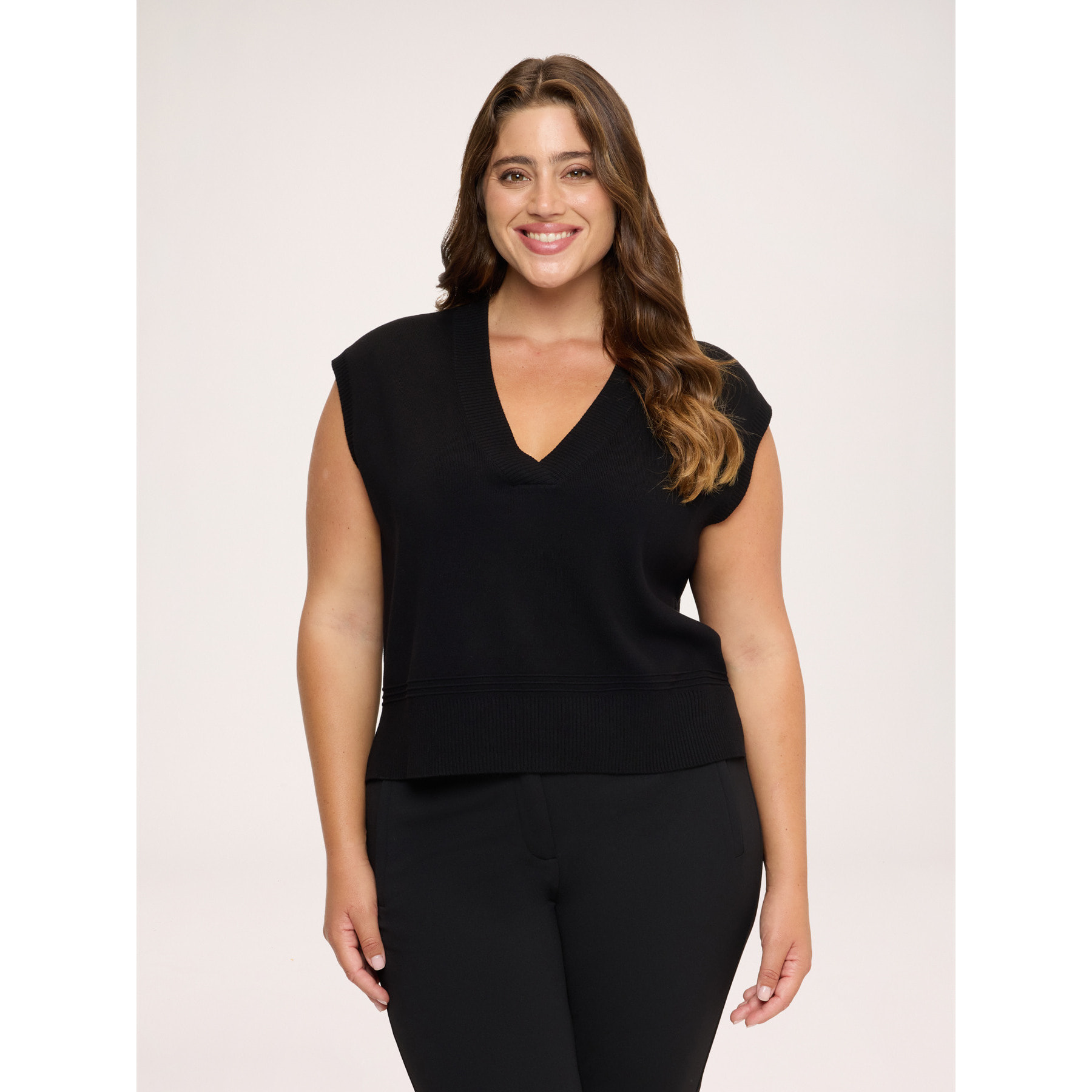 Fiorella Rubino - Chaleco de punto fino con escote en V - Negro