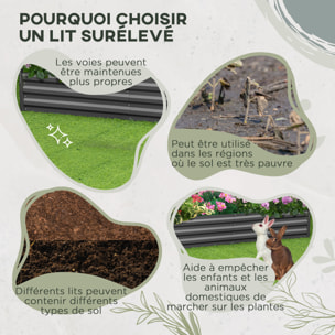 Carré potager de jardin avec tuteur modulable acier vert foncé - tôle d'acier ondulée gris clair