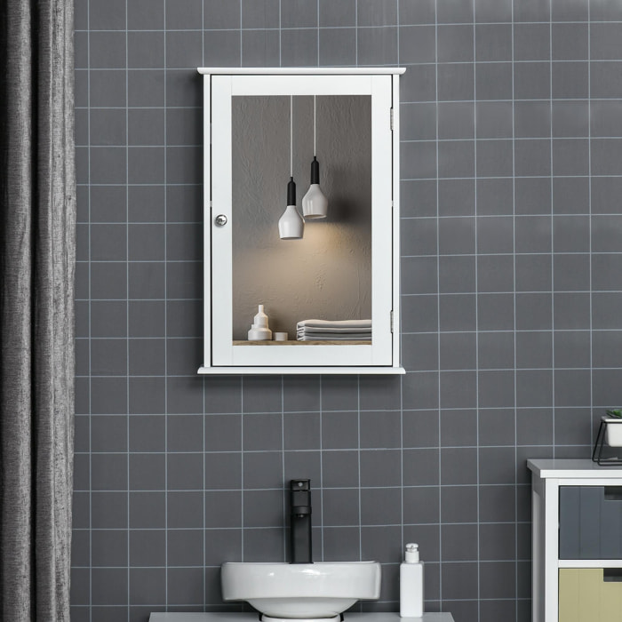 Armario de Baño con Espejo Armario con Espejo para Baño con 1 Estente de Almacenamiento Mueble para Baño Estilo Moderno 41x14x60 cm Blanco
