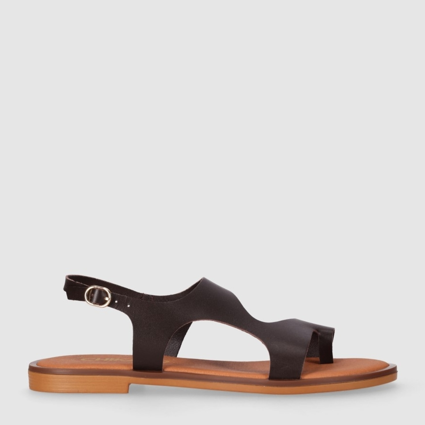 Sandalias de Piel - Marron - Tacón: 1 cm