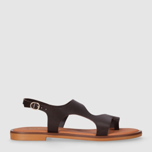 Sandalias de Piel - Marron - Tacón: 1 cm