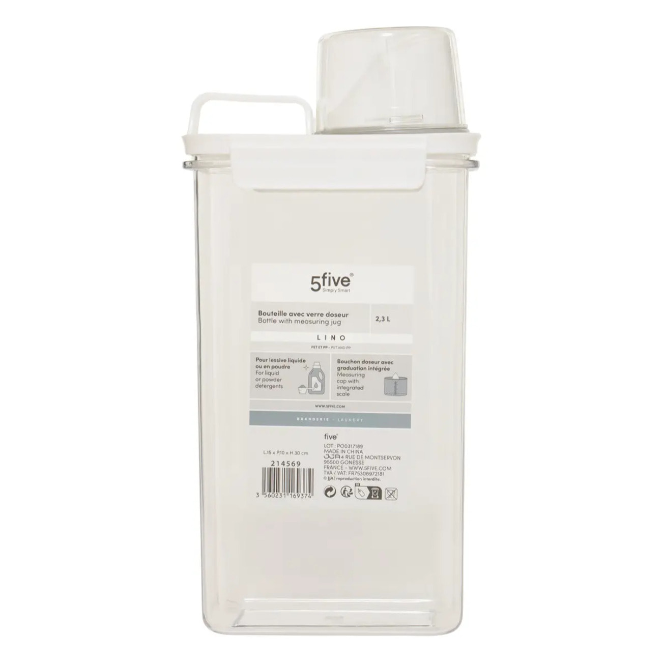Bouteille et Doseur Lino Transparent 2,3L