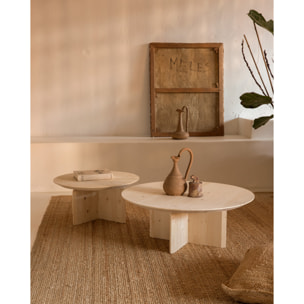 Table basse ronde en bois massif ton naturel en différentes tailles