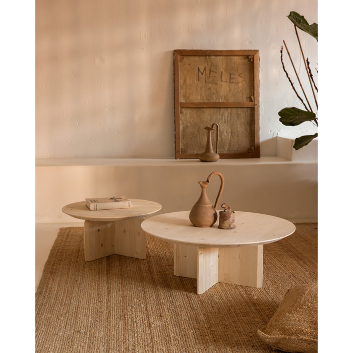 Table basse ronde en bois massif ton naturel en différentes tailles