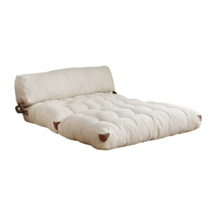 Divano letto 2 posti Surigae, Sofà trasformabile, Divanetto per ospiti, Poltrona letto contenitore, 120x75 h79 cm, Crema