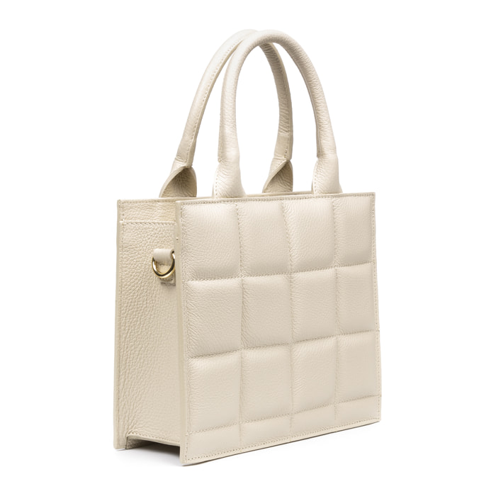 Albino bolso tote de mujer. Piel auténtica acabado Dollaro acolchado.