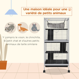 Cage pour petits animaux portable avec 2 portes hamac métal PP 52 x 52 x 113,5 cm blanc