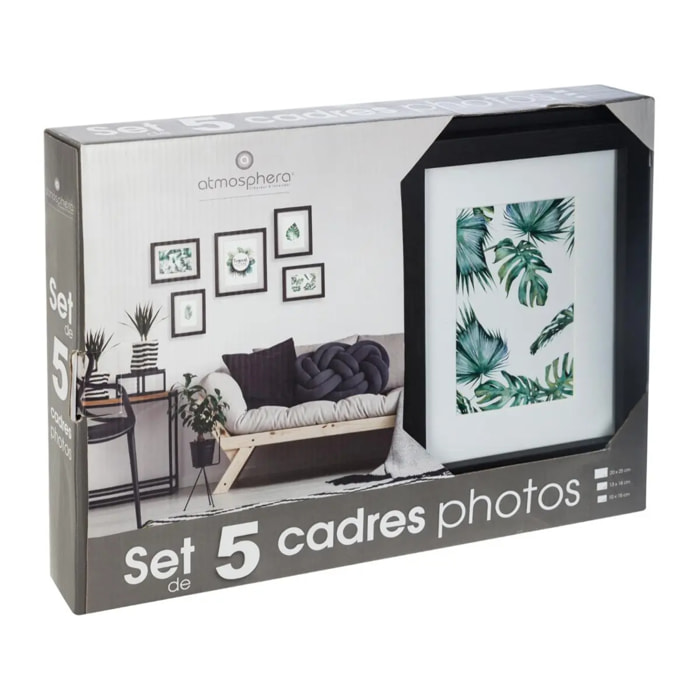 Set de 5 cadres "Tropical" - bois et verre - noir