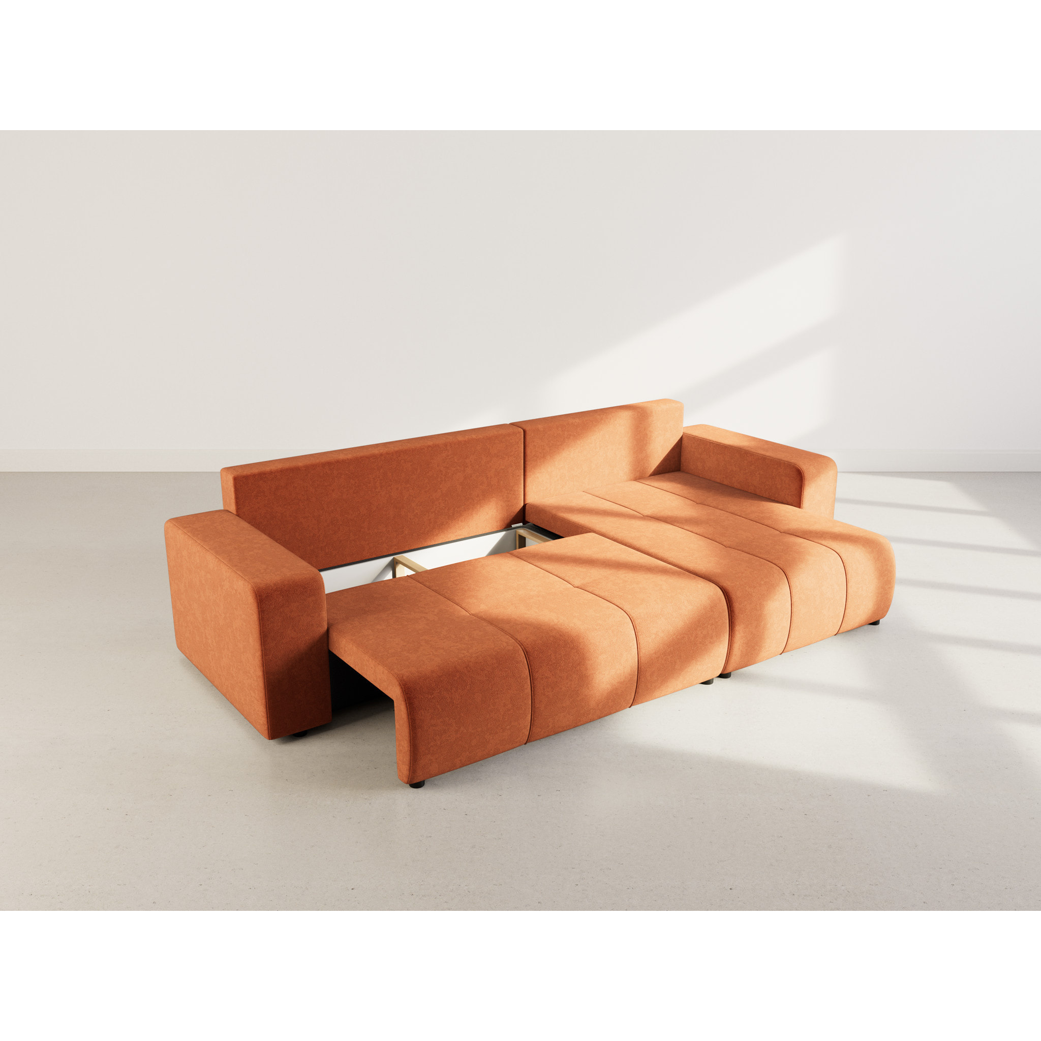 Nicole - Canapé d'angle réversible 5 places convertible avec coffre en tissu - Rouille