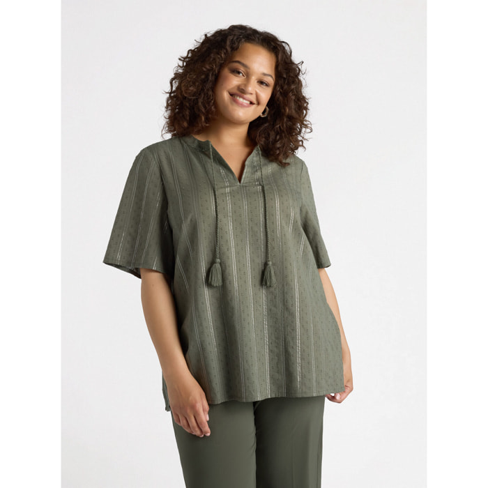 Fiorella Rubino - Blusa a righe con lacci - Verde militare