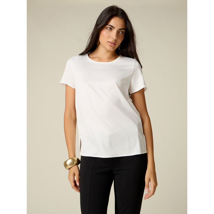Oltre - T-shirt bimaterica - Bianco