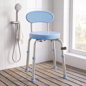 Tabouret de douche réglable pivotant alu PP bleu clair