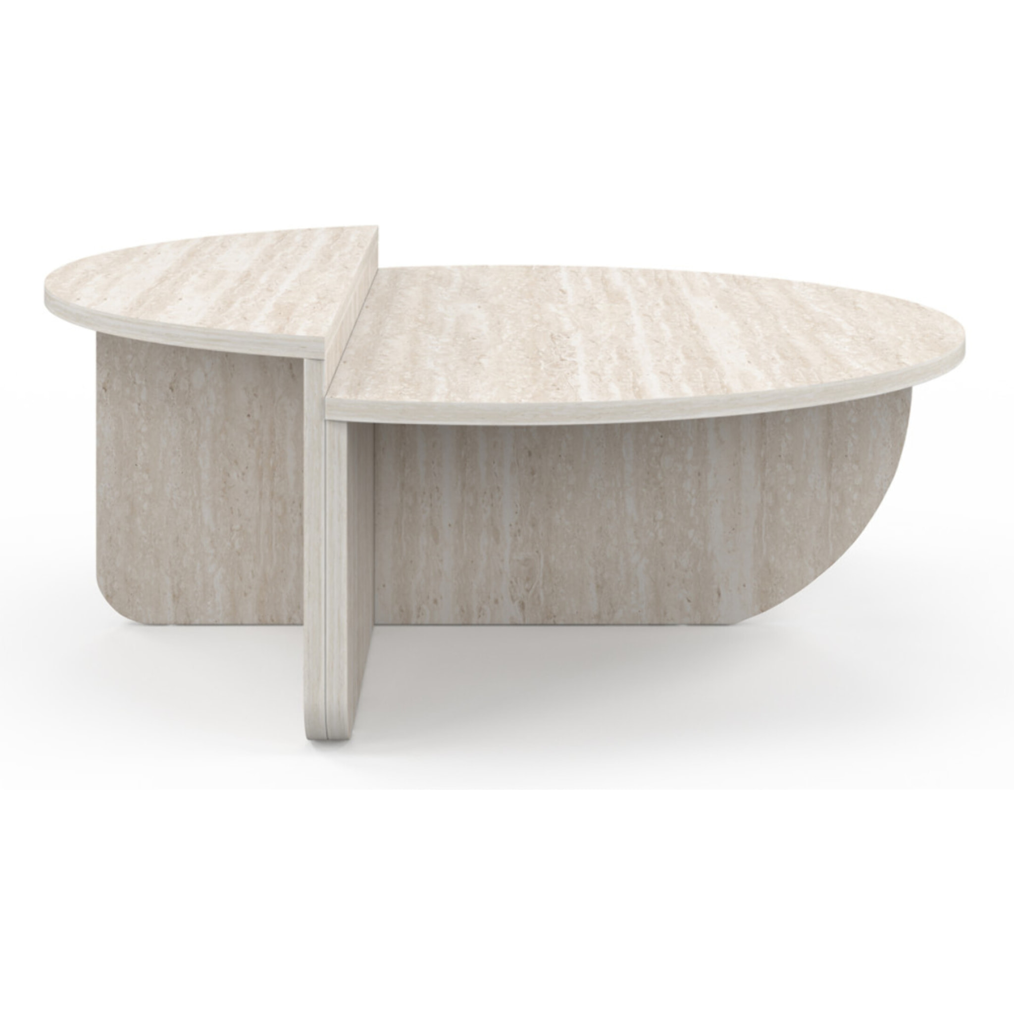 Tables basses rondes asymétriques effet travertin