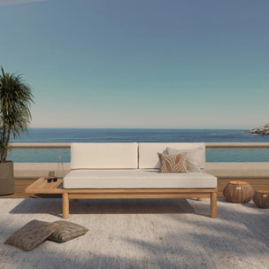 Canapé de jardin en teck massif et coussin blanc 2 places - Nadila