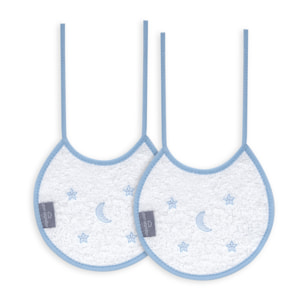 Pack 2 Baberos Don Algodon 20X20 Modelo Estrellas Luna Bco/Azul