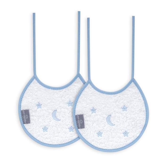 Pack 2 Baberos Don Algodon 20X20 Modelo Estrellas Luna Bco/Azul