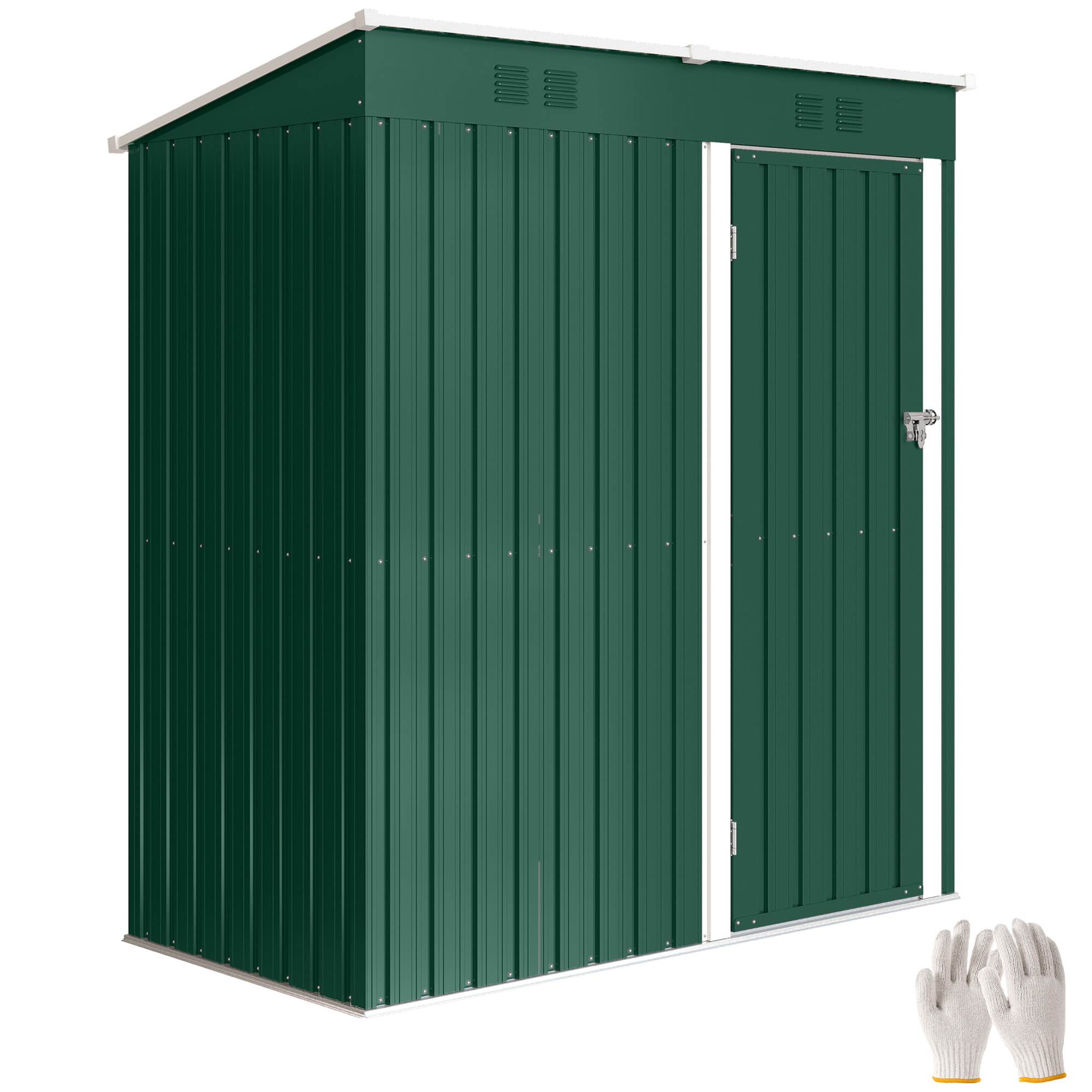 Caseta de Jardín Exterior 1,37 m², 163x90x179 cm, Cobertizo de Jardín Exterior Metálico con Puerta con Pestillo y Ranuras de Ventilación, para Almacenamiento de Herramientas, Verde