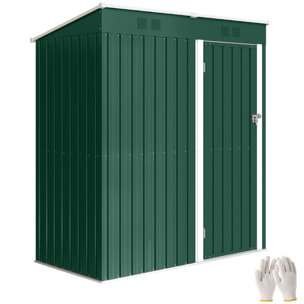 Caseta de Jardín Exterior 1,37 m², 163x90x179 cm, Cobertizo de Jardín Exterior Metálico con Puerta con Pestillo y Ranuras de Ventilación, para Almacenamiento de Herramientas, Verde