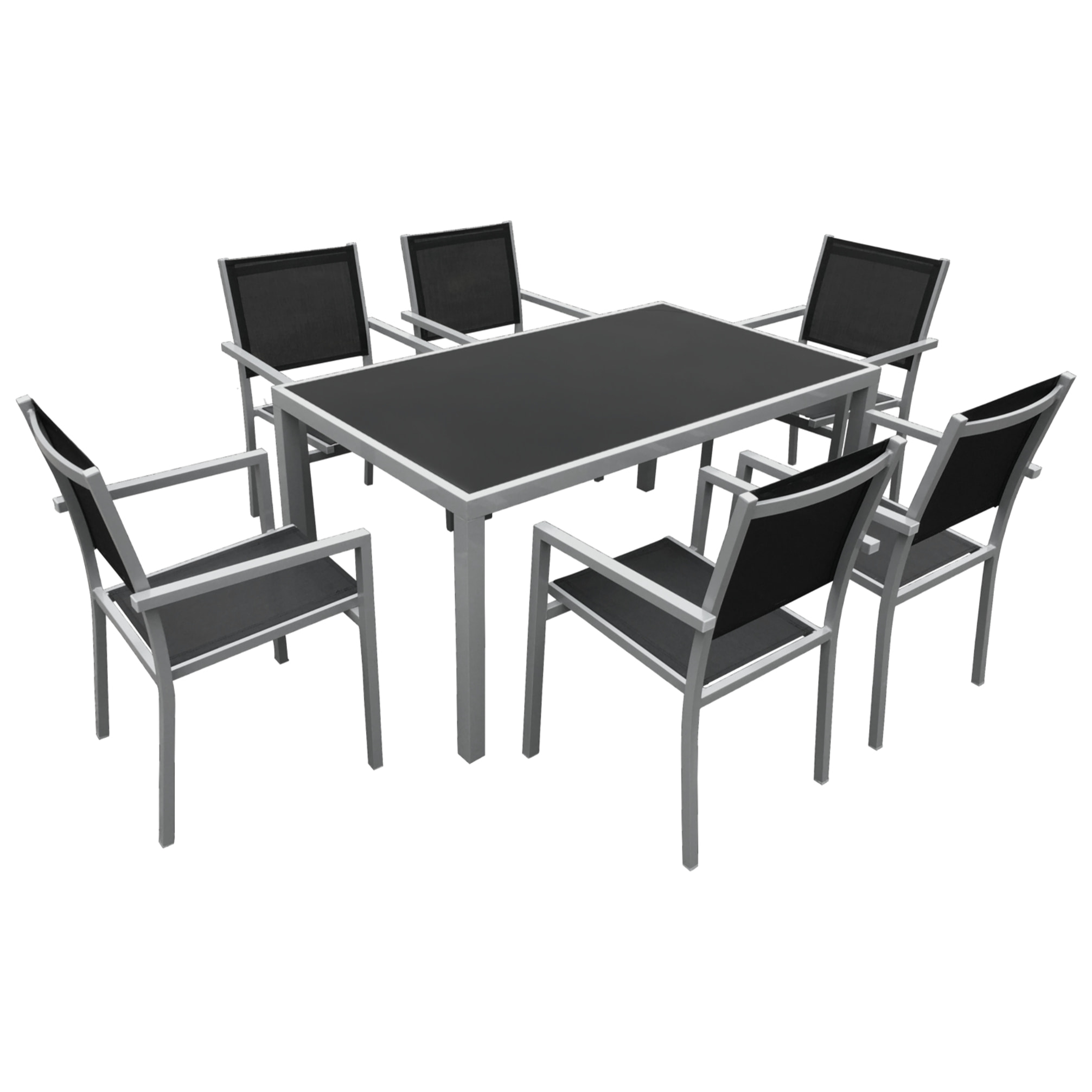Salon de jardin BERGAMO en textilène noir 6 places - aluminium gris