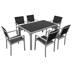 Salon de jardin BERGAMO en textilène noir 6 places - aluminium gris