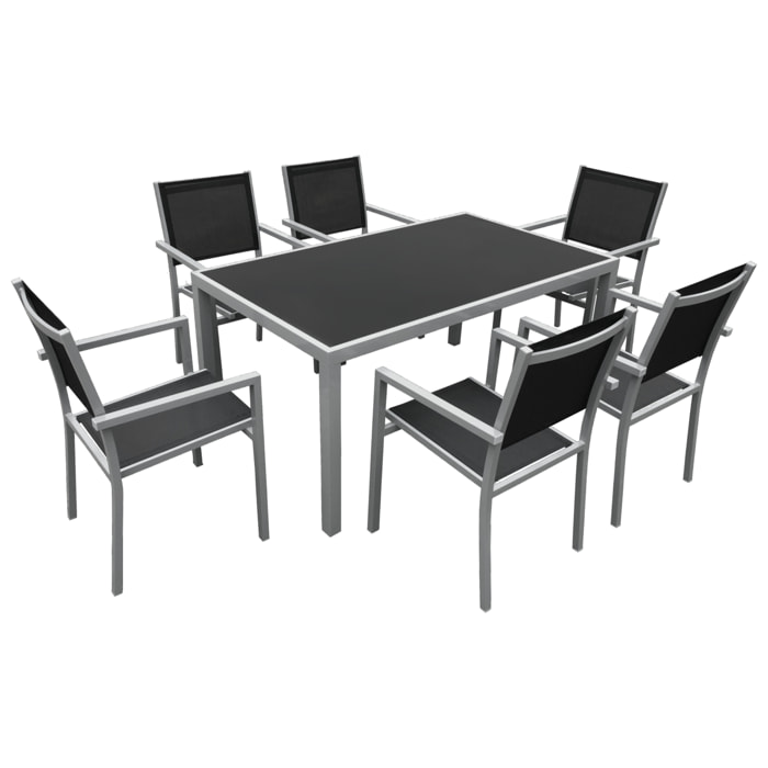 Salon de jardin BERGAMO en textilène noir 6 places - aluminium gris