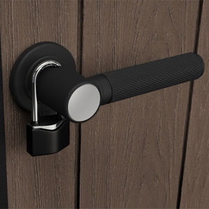 Newton + 7513/1375- Casetta da Giardino 413x246x230 cm 2 Ante per deposito attrezzi finitura effetto legno Evotech+ in Resina Marrone e Nero
